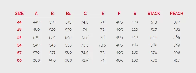 Bottecchia size chart on sale