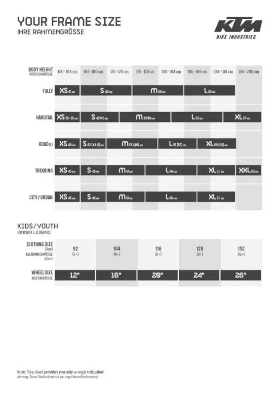 Shimano bike size chart on sale