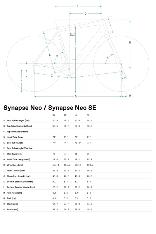 eRoad Bike Cannondale Synapse Neo 1 2022 find technical data and specifications online at EurekaBike